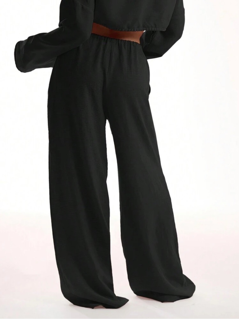 Women's Black Wide-Leg Drawstring Pants - Picture 2 of 3